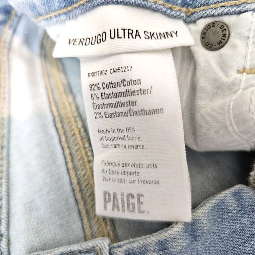 PAIGE Verdugo Jeans size 26 NAOMI CRYSTAL EMBELLISHED LIGHT WASH Ultra Skinny - Picture 8 of 12